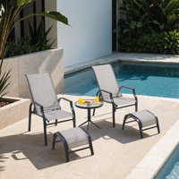 Farah 5-Piece Outdoor Adjustable High Backrest Chaise Lounge Set with Table & Ottoman by Lark Manor