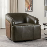Genuine Leather Swivel Barrel Chair by Ebern Designs