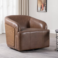 Genuine Leather Swivel Barrel Chair by Ebern Designs