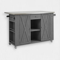 Fir Wood Kitchen Island with Stainless Steel Top by Gracie Oaks