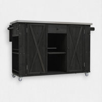 Fir Wood Kitchen Island with Stainless Steel Top by Gracie Oaks