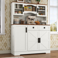 Farmhouse Buffet Cabinets With Storage,Buffet Sideboard Cabinet With Drawers And Glass Door ,Freestanding Coffee Bar With Adjustable Shelves For Dinin