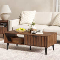 Caya 47.2" Coffee Table with 2 Fluted Drawers and Solid Wood Legs by George Oliver