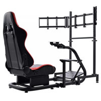 Racing Simulator Cockpit With Triple Monitor Stand And Seat Fit Logitech G920 G29 Fanatec Thrustmaster by Inbox Zero