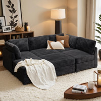 Hogle Modular Sectional Sofa With Ottoman, Plush Corduroy Fabric, Convertible U/L-Shaped Couch With Wide Deep Seats For Living Room by Wrought Studio