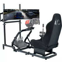 Racing Simulator Cockpit Stand With Triple Monitor Stand And Seat Fit Logitech G920 G29 Fanatec Thrustmaster by Inbox Zero