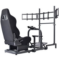 Racing Simulator Cockpit Stand With Triple Monitor Stand And Seat Fit Logitech G920 G29 Fanatec Thrustmaster by Inbox Zero