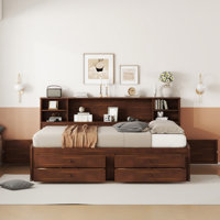 Full Size Wooden Captain Bed With Built-In Storage Shelves, 4 Drawers And 2 Cabinets by Latitude Run