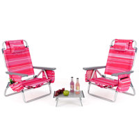 2-pack Folding Backpack Beach Chair Table Set 5-position Outdoor Reclining Chair Hot Pink by Arlmont & Co.