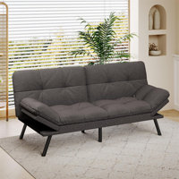 71" Convertible Futon Sofa,Memory Foam Futon Couch Bed,Linen Sleeper Sofa Bed,Small Splitback Modern Loveseat For Living Room,Office,Apartment by George Oliver