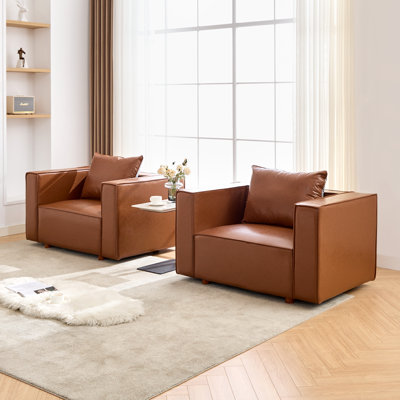 50” W Leather Accent Armchair(Set Of 2) by Latitude Run