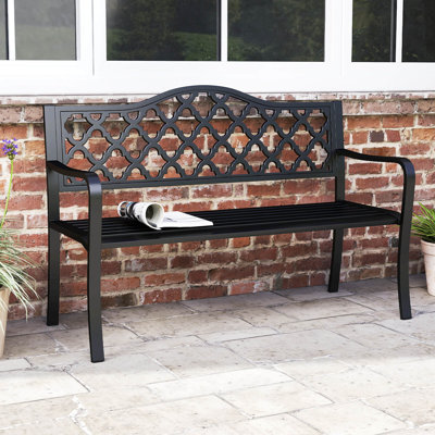 50.5" Patio Bench Slatted Metal Garden Bench For 2-3 People Park-style Loveseat by Lark Manor