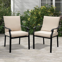 2 Pcs Patio Metal Dining Chairs, Outdoor Wroght Iron Seating Dining Chairs With Thick Cushions, Stackable Bistro Chair For Garden, Poolside, Backyard, by Winston Porter