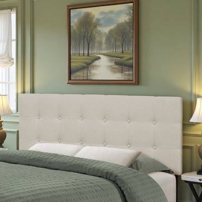 Rita Bed, Upholstered, Beige Linen Look, Transitional, Full, Headboard Only by Lark Manor