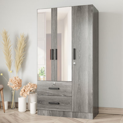 Wardrobe Armoire Closet With Two Convenient Mirrors Placed On The Doors & Two Drawers by Latitude Run