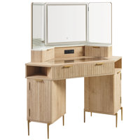48" Corner Makeup Vanity With 3 Led Mirror by Everly Quinn