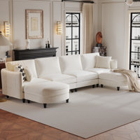 141.5" Wide Polyester 4-Seater Sofa with 2pcs Ottoman – Stain-Resistant, Easy Clean & Space Saving by Latitude Run