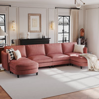 141.5" Wide Polyester 4-Seater Sofa with 2pcs Ottoman – Stain-Resistant, Easy Clean & Space Saving by Latitude Run
