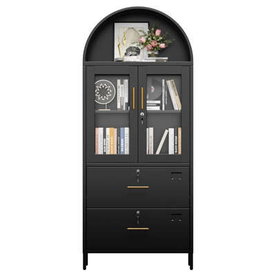 30.7 In. W×72.8 In. H×15.4 In. D 1-Shelf And 2-Drawer File Cabinet With Lock, Metal File Cabinet, Modern Freestanding Arched Cabinets, Dispaly Cabinet by Latitude Run