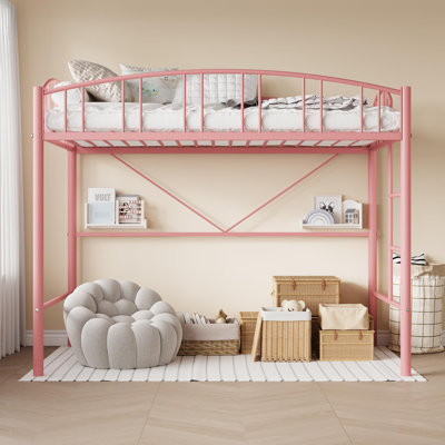 Loft Bed Twin Size, Heavy Duty Metal Loft Bed Frame With Arched Guardrail And Safety Ladder by Isabelle & Max