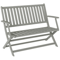 Wood Outdoor Bench, 2-Person Foldable Patio Acacia Wood Garden Bench with Backrest and Armrests for Garden, Porch, Park, Balcony, Teak by Winston Porter