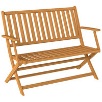 Wood Outdoor Bench, 2-Person Foldable Patio Acacia Wood Garden Bench with Backrest and Armrests for Garden, Porch, Park, Balcony, Teak by Winston Porter