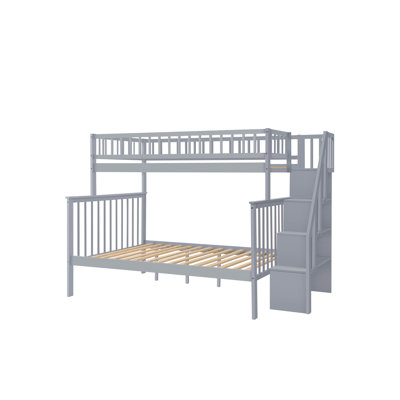 Twin over Full Stairway Bunk Bed with Trundle,Gray by Harriet Bee