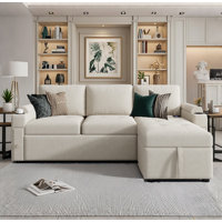 83.5" L-shaped Sofa Couch Convertible Sofa Bed Sectional Sofa with Ample Storage Space, Two Cup Holders and Two USB Ports for Living Room by Latitude Run
