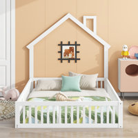 Wood Full Size House Platform Bed with Guardrail by Harper Orchard