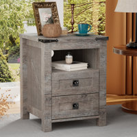 Farmhouse End Table With 2 USB Ports, 2 Power Outlets by Gracie Oaks