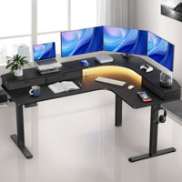 63" Height Adjustable L-Shaped Desk With Power Outlets & 3 Drawers, Standing Desk For Home Office by Inbox Zero