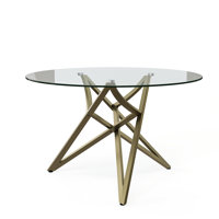 47 Inch Round Dining Table With Clear Glass Top And Polished Cross Base by Mercer41