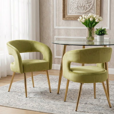 Upholstered Dining Chairs Luxury Velvet Dining Room Chairs With Gold Metal Legs Modern Comfy Barrel Armchairs For Kitchen Living Room Recepition Rest by Mercer41