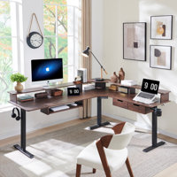 75" L-shaped Electric Standing Desk With Smart Hub & Height-adjustable Design by Inbox Zero