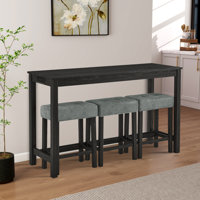 59" W Bar Table Set, Dining Table, With Power Outlet, With 3 Upholstered Stools by Red Barrel Studio