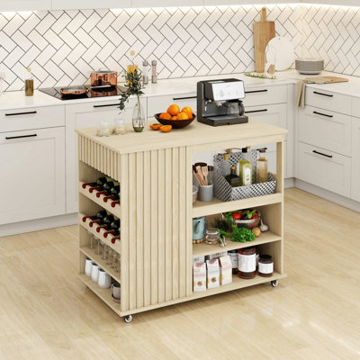 Kitchen Island Cart,Rolling Serving Utility Trolley Cart Modern Kitchen Island With Storage Drawer Wine Rack Lockable Casters,Kitchen Cart For Kitche