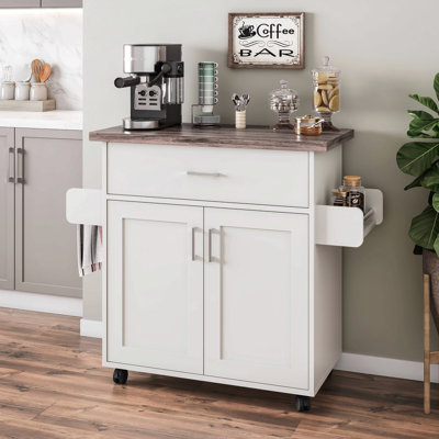 Home Deluxe Mobile Kitchen Island Cart With Water Resistant Top, Storage Cabinets With Adjustable Shelves, And Towel & Spice Rack by Lark Manor