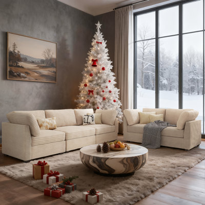 5 Pieces Living Room Sofa Set, Sectional Couch And Loveseat Sets, Modern Plush Corduroy 3 Seater Sofa + 2-seat Loveseat Couch Sets For Living Room by Mercer41