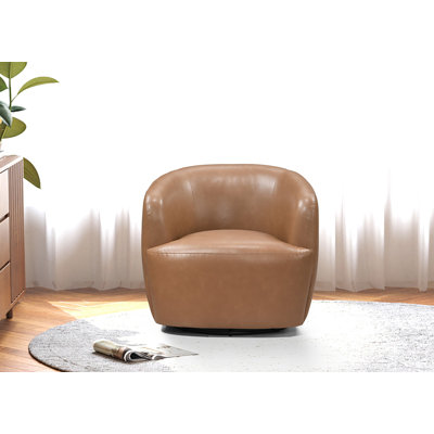 Lechlade 32" W Vegan Leather Upholstered Swivel Barrel Chair by Ivy Bronx