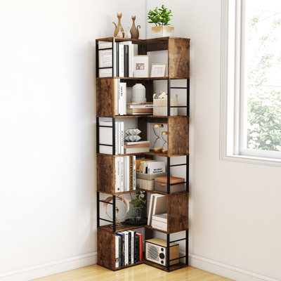 7 - Tier Brown Iron - Wood Corner Bookcase by 17 Stories