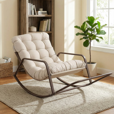 Oversized Indoor Papasan Rocking Lounge Chair with Cushion and Footrest