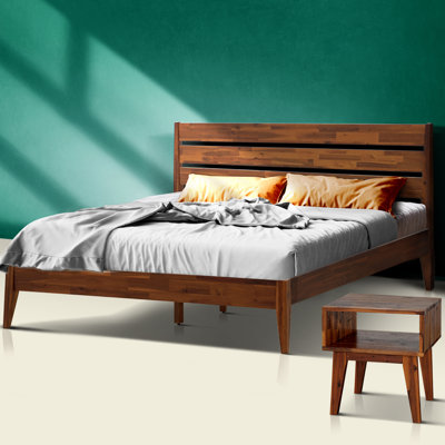 2-Pcs Bedroom Set Callisto – Solid Wood Platform Bed Frame & Matching Nightstand. Mid-Century Modern Farmhouse. 800 lbs Capacity. No Box Spring Needed by Millwood Pines