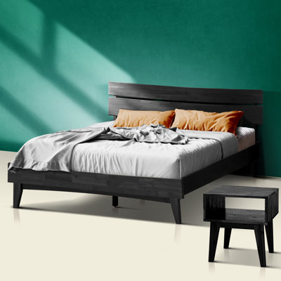 2-Pcs Bedroom Set Callisto – Solid Wood Platform Bed Frame & Matching Nightstand. Mid-Century Modern Farmhouse. 800 lbs Capacity. No Box Spring Needed by Millwood Pines