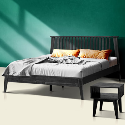ACACIA 2-Pcs Bedroom Set Kaylin – Solid Wood Platform Bed Frame & Matching Nightstand, Scandinavian Rustic Style, 800 lbs Capacity, No Box Spring, Sto by Millwood Pines