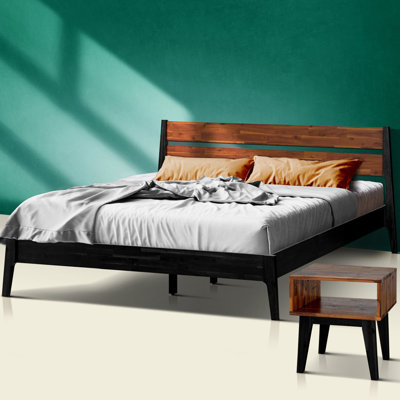 2-Pcs Bedroom Set Callisto – Solid Wood Platform Bed Frame & Matching Nightstand. Mid-Century Modern Farmhouse. 800 lbs Capacity. No Box Spring Needed by Millwood Pines