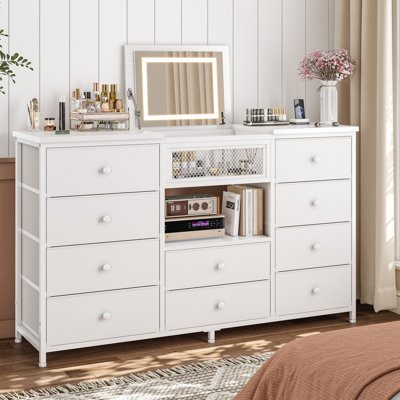 55.12" W Dresser For Bedroom With Mirror & 10 Drawers, Bedroom Dressers With Led Lights & Charging Station by Ebern Designs