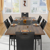 7-Piece Rectangle 71" Dining Table Sets With Adjustable Foot Pads For Dining Room, Restarant, Or Canteen by George Oliver