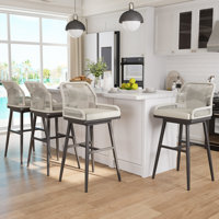Bar Stools Set Of 2, Rattan Counter Height Bar Stools, Swivel Patio Barstools With Boho Woven Rope Back For Kitchen Patio Garden Cushions Included, by George Oliver
