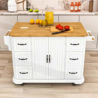 Rolling Kitchen Island Cart with Drop Leaf, Power Outlet, 6 Drawers and Storage Cabient by Lark Manor