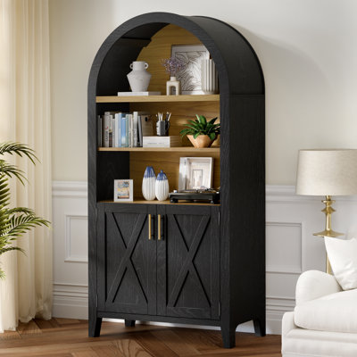 Modern Arched Bookcase Cabinet With Adjustable Shelves And Hidden Storage, Freestanding Display Cabinet With Doors For Living Room, Kitchen Or Home Of by August Grove